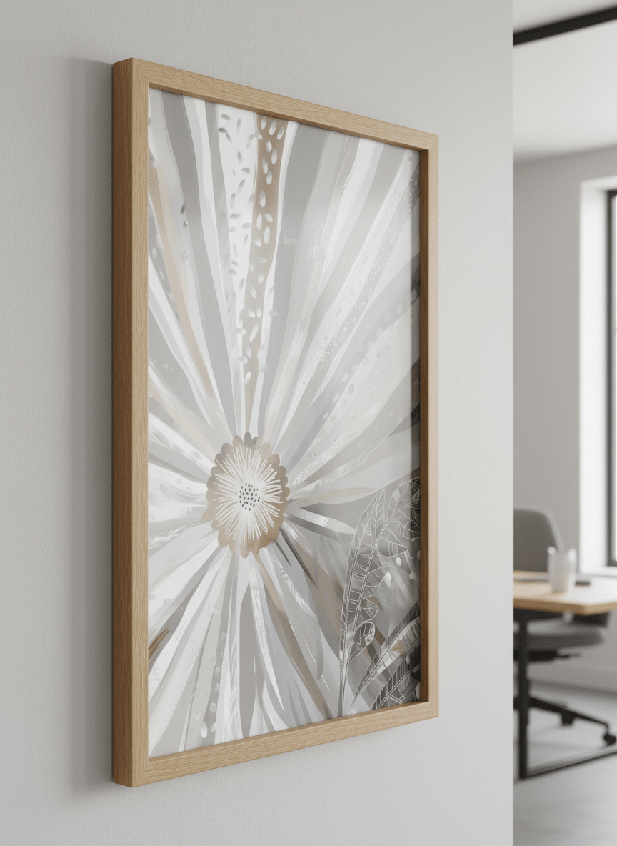 Contemporary wall art featured in a bright modern office workspace