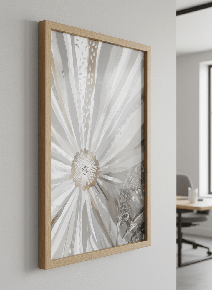 Contemporary wall art featured in a bright modern office workspace