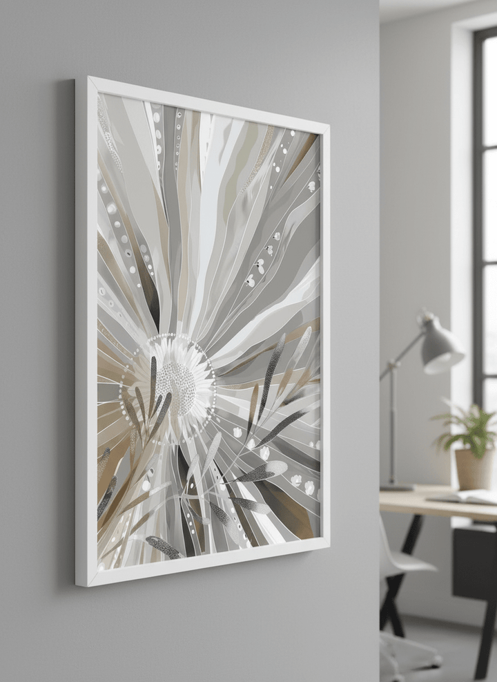 Contemporary wall art featured in a bright modern office workspace