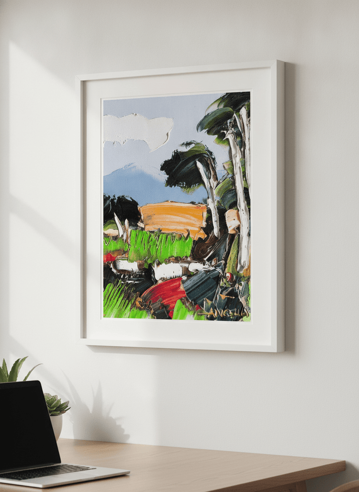 Contemporary wall art featured in a bright modern office workspace
