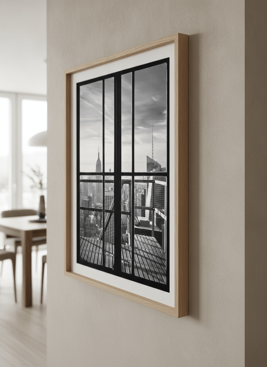 Wall art styled above a dining table in a contemporary home