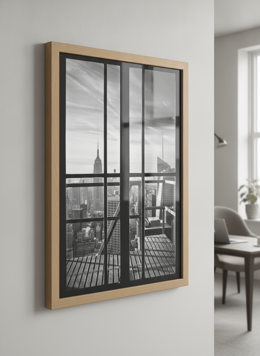 Contemporary wall art featured in a bright modern office workspace