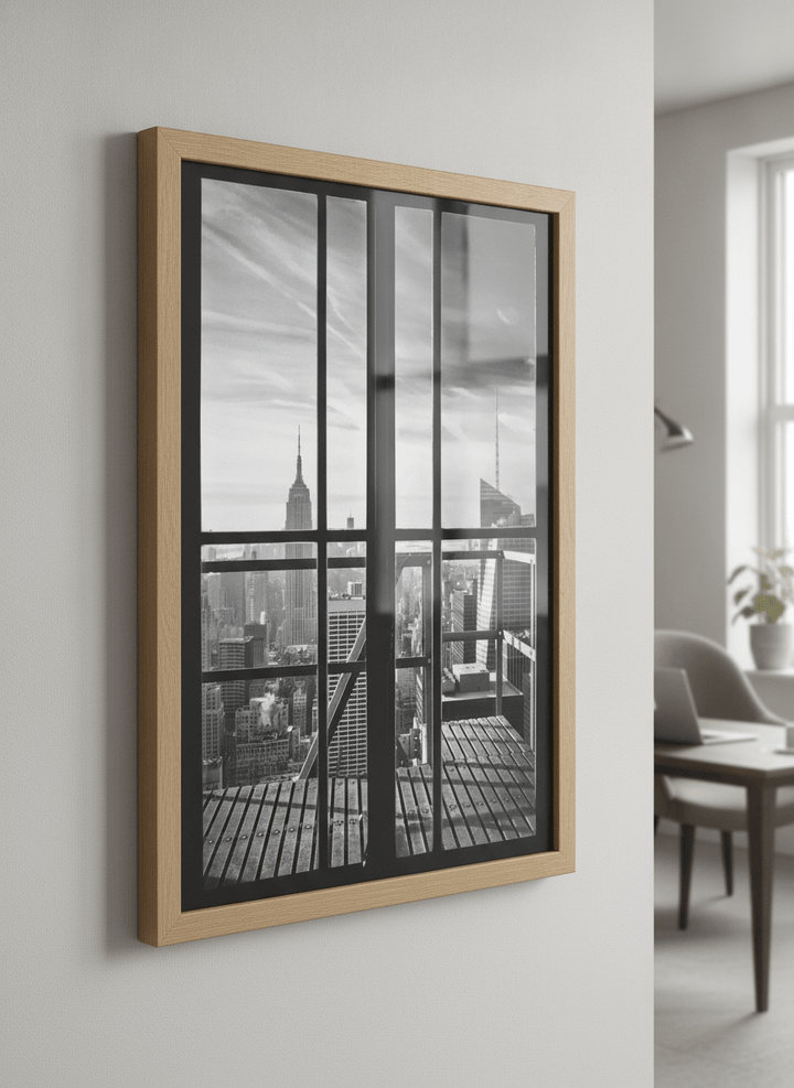 Contemporary wall art featured in a bright modern office workspace