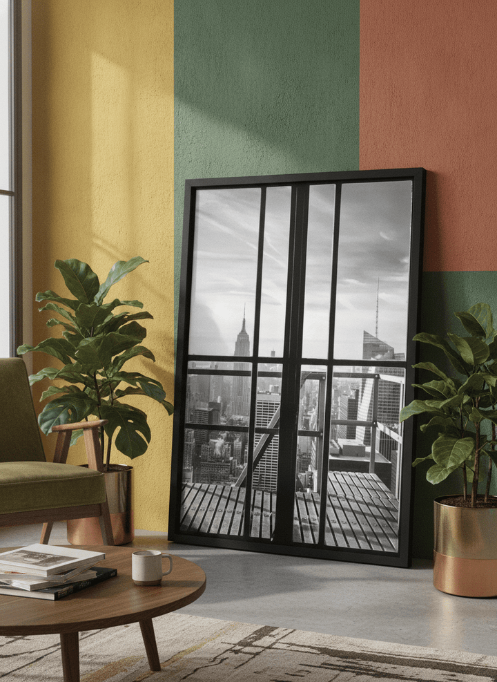 Bold wall art styled in a colourful, eclectic modern home