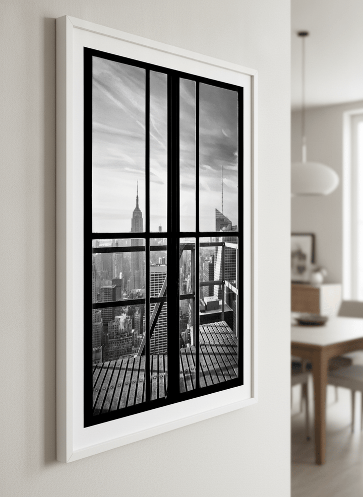 Wall art styled above a dining table in a contemporary home