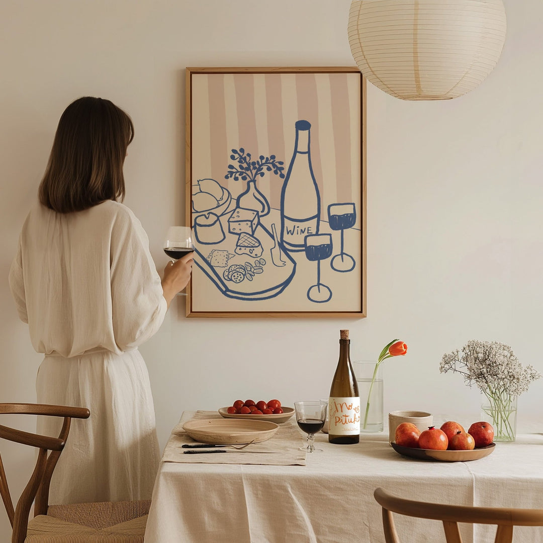 Wine and Cheese Board Pink Kitchen Artwork - Style My Wall