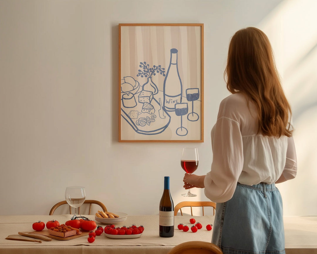 Wine and Cheese Board Pink Kitchen Artwork - Style My Wall