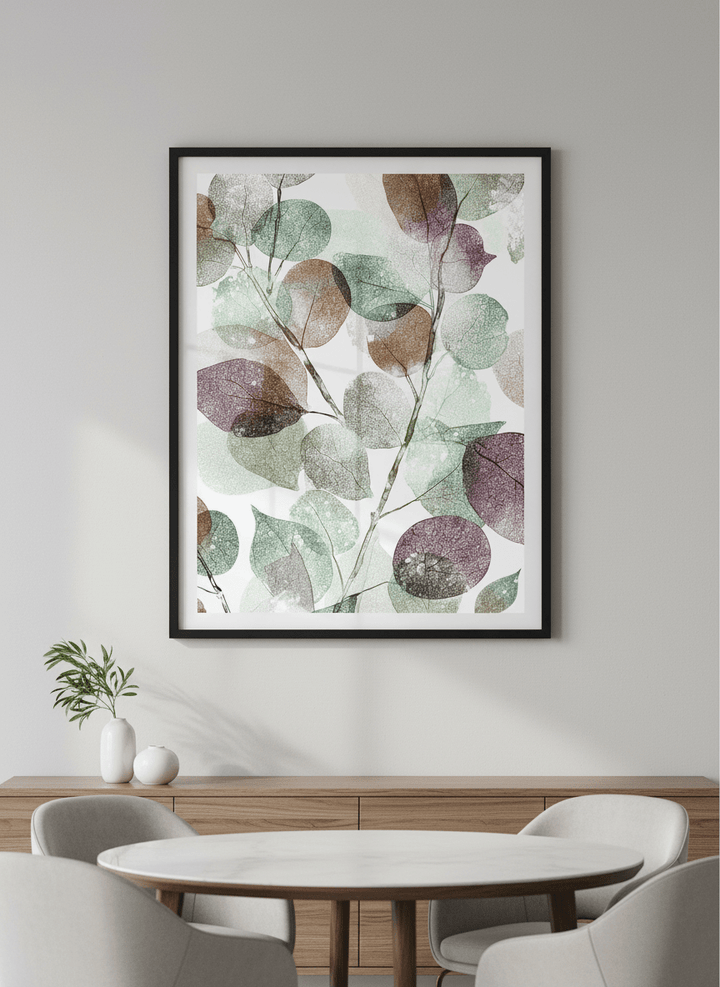 Wall art styled above a dining table in a contemporary home