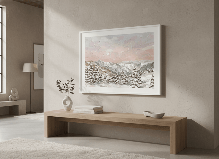 Monumental artwork centred on a feature wall in a luxe interior