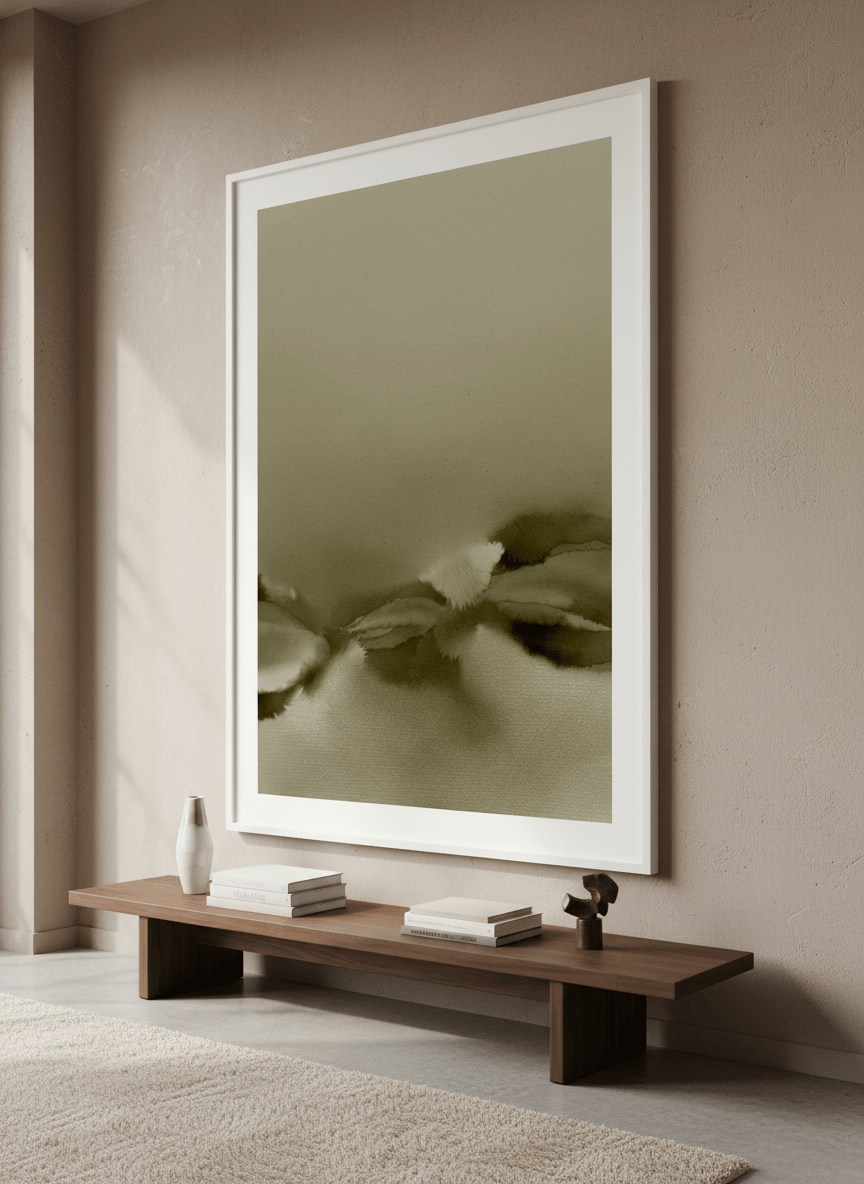 Monumental artwork centred on a feature wall in a luxe interior