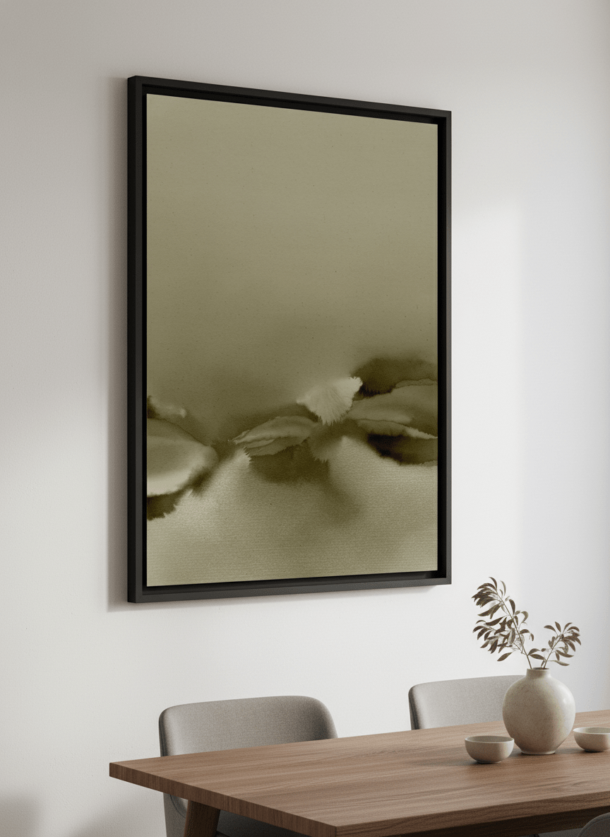 Wall art styled above a dining table in a contemporary home