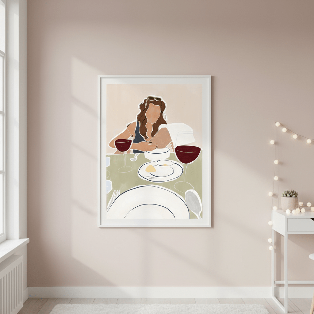 Woman Dining in a Restaurant by Ivy Green Illustrations wall - art - picture - poster