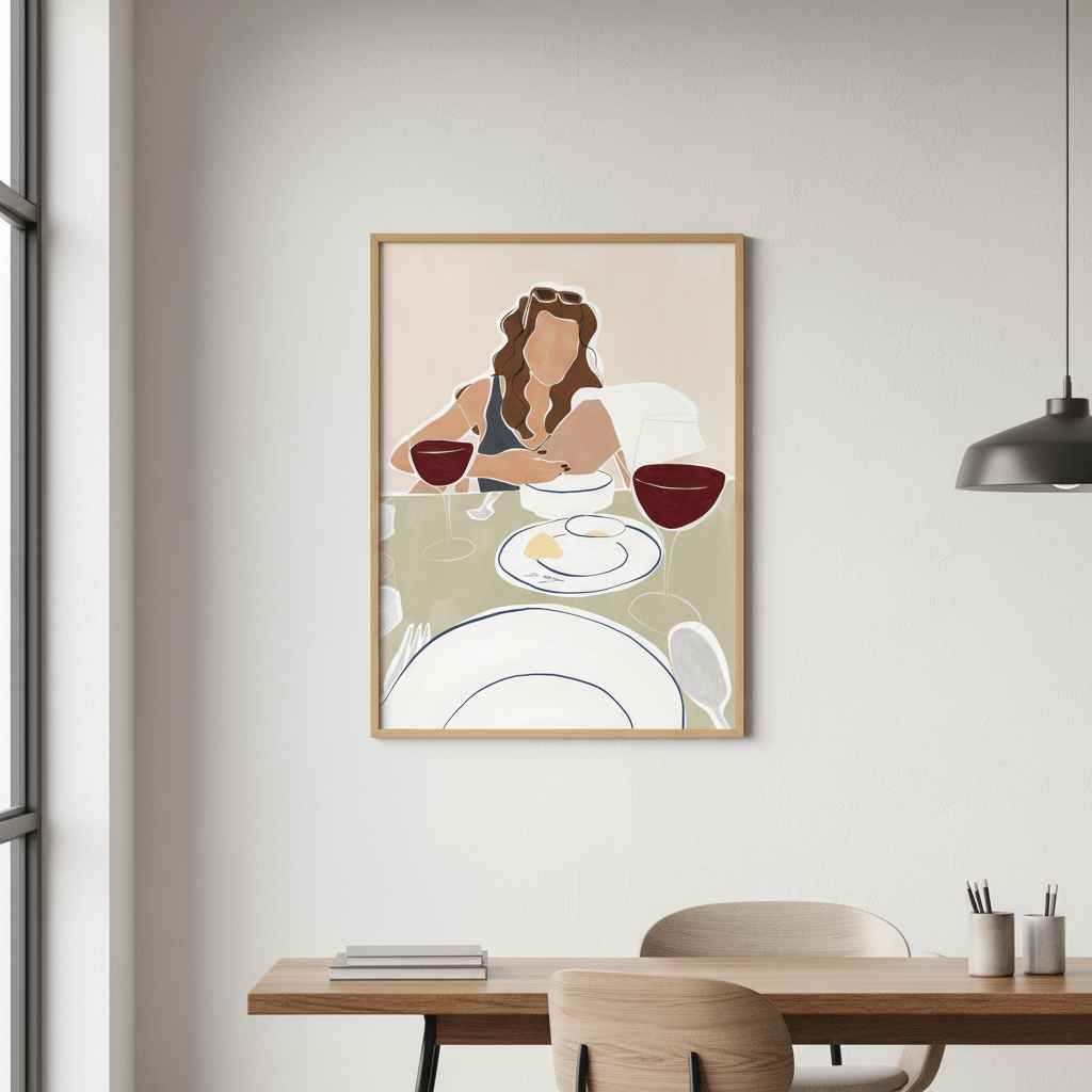 Woman Dining in a Restaurant by Ivy Green Illustrations wall - art - picture - poster