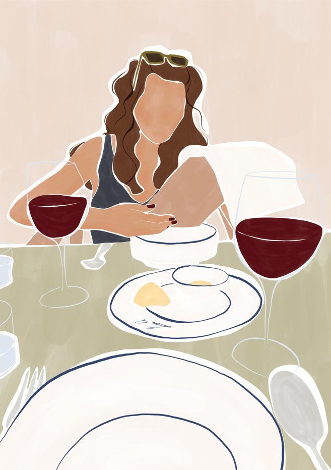 Woman Dining in a Restaurant by Ivy Green Illustrations