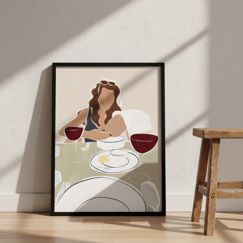 Woman Dining in a Restaurant by Ivy Green Illustrations wall - art - picture - poster