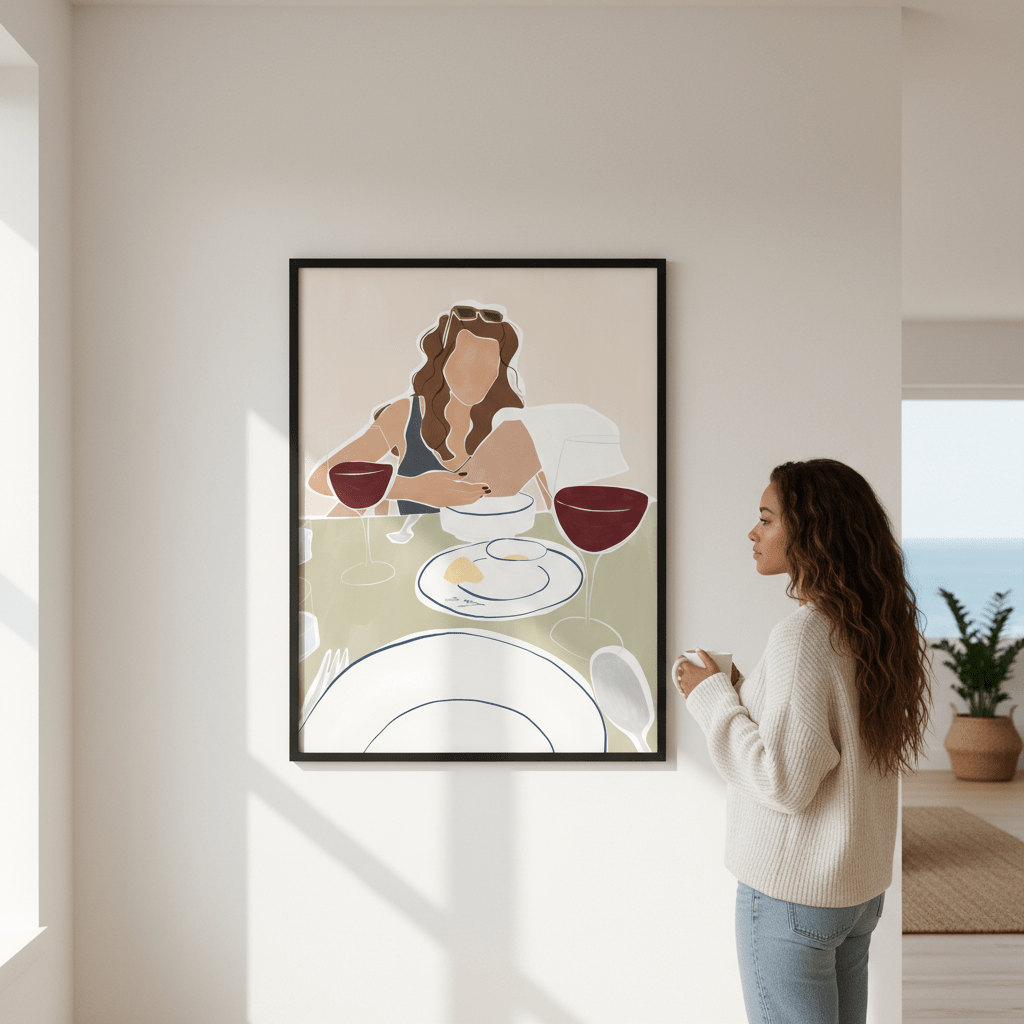 Woman Dining in a Restaurant by Ivy Green Illustrations wall - art - picture - poster