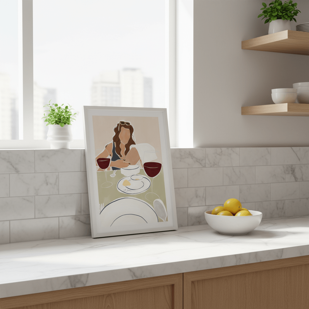 Woman Dining in a Restaurant by Ivy Green Illustrations wall - art - picture - poster