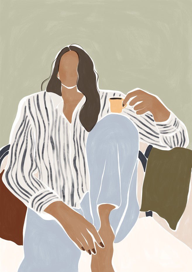 Woman Enjoying a Cup of Espresso by Ivy Green Illustrations