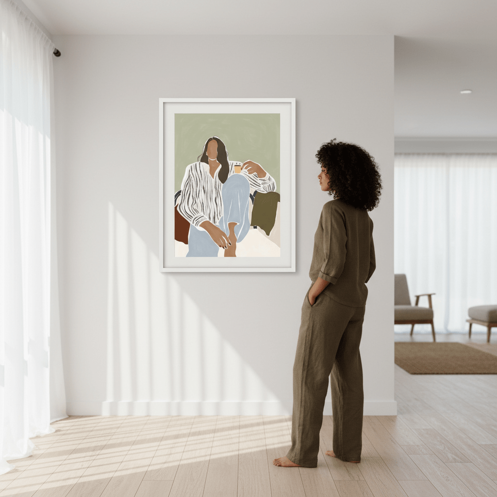 Woman Enjoying a Cup of Espresso by Ivy Green Illustrations wall - art - picture - poster