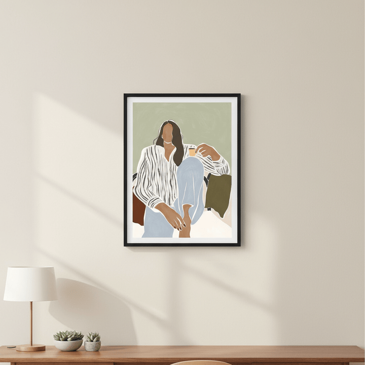 Woman Enjoying a Cup of Espresso by Ivy Green Illustrations wall - art - picture - poster