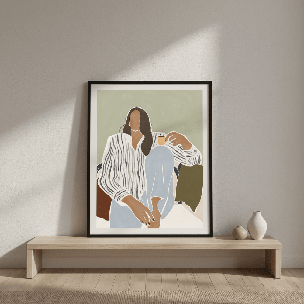 Woman Enjoying a Cup of Espresso by Ivy Green Illustrations wall - art - picture - poster