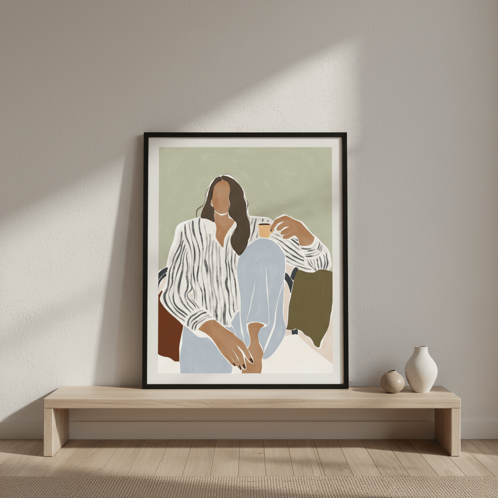 Woman Enjoying a Cup of Espresso by Ivy Green Illustrations wall - art - picture - poster