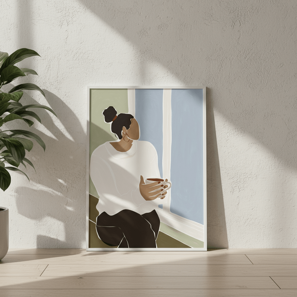 Woman Enjoying a Cup of Tea by Ivy Green Illustrations wall - art - picture - poster