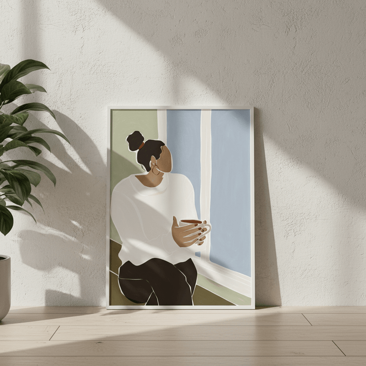 Woman Enjoying a Cup of Tea by Ivy Green Illustrations wall - art - picture - poster