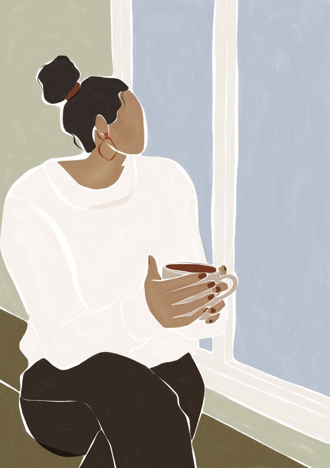 Woman Enjoying a Cup of Tea by Ivy Green Illustrations