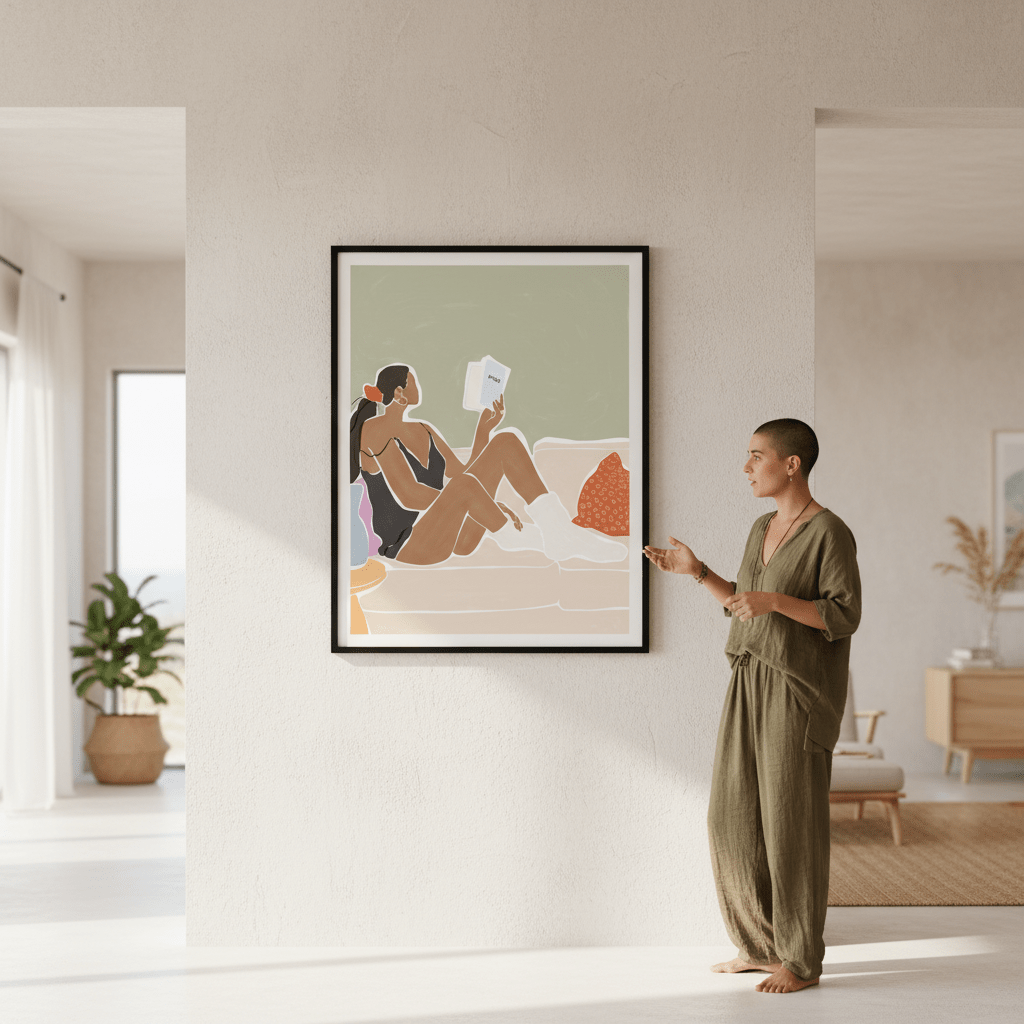 Woman Enjoying a Great Hygge Book by Ivy Green Illustrations wall - art - picture - poster