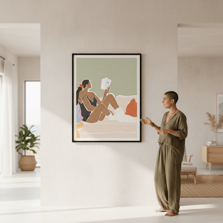 Woman Enjoying a Great Hygge Book by Ivy Green Illustrations wall - art - picture - poster