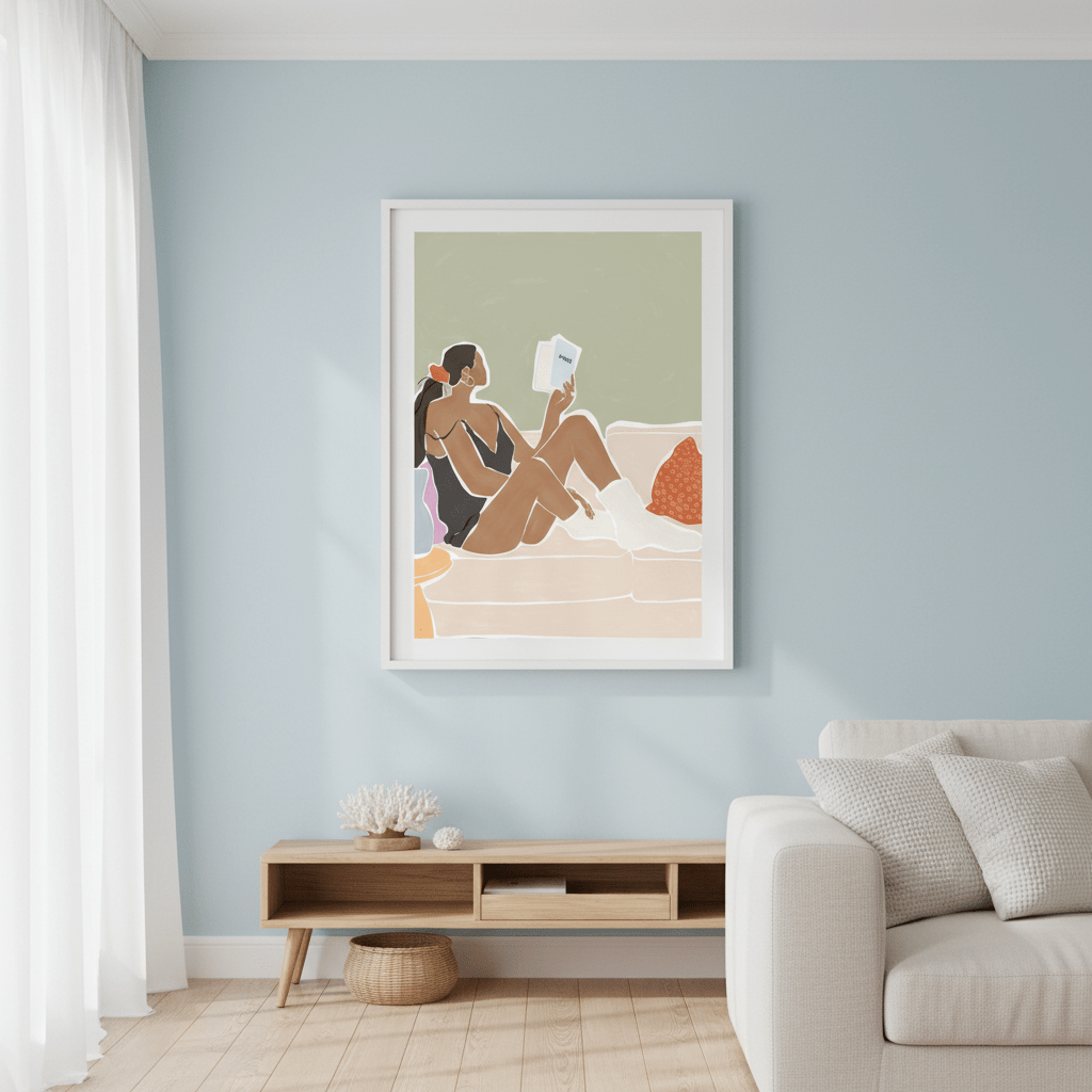 Woman Enjoying a Great Hygge Book by Ivy Green Illustrations wall - art - picture - poster