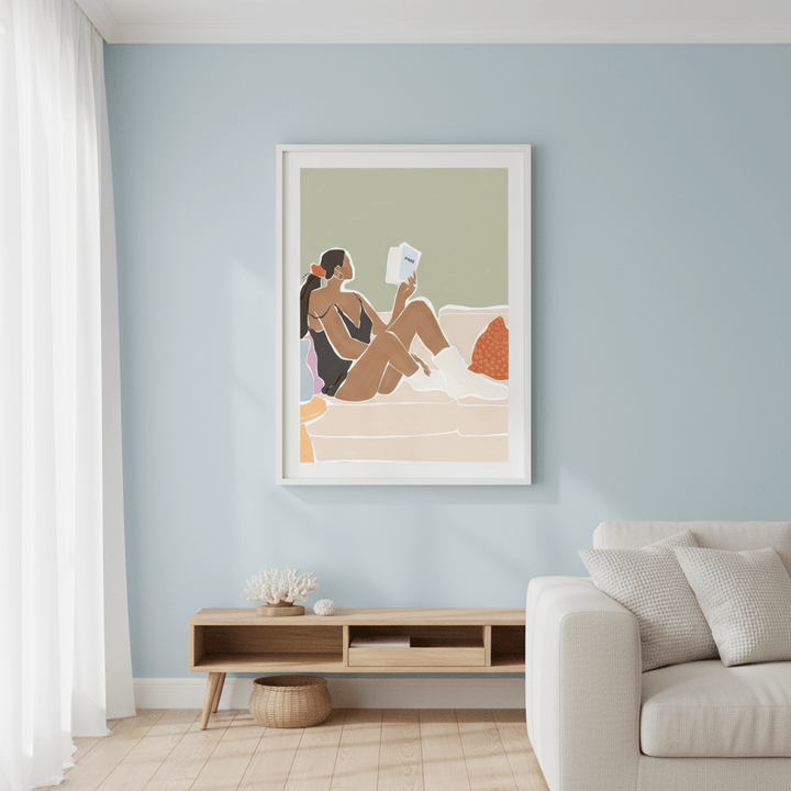 Woman Enjoying a Great Hygge Book by Ivy Green Illustrations wall - art - picture - poster