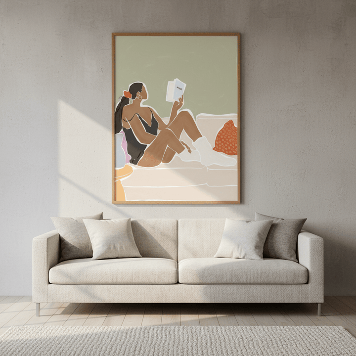 Woman Enjoying a Great Hygge Book by Ivy Green Illustrations wall - art - picture - poster