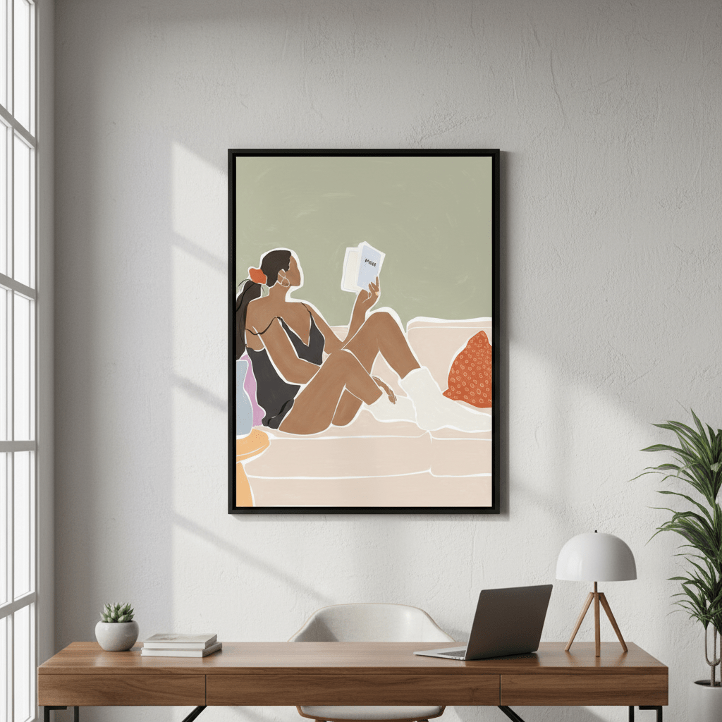 Woman Enjoying a Great Hygge Book by Ivy Green Illustrations wall - art - picture - poster