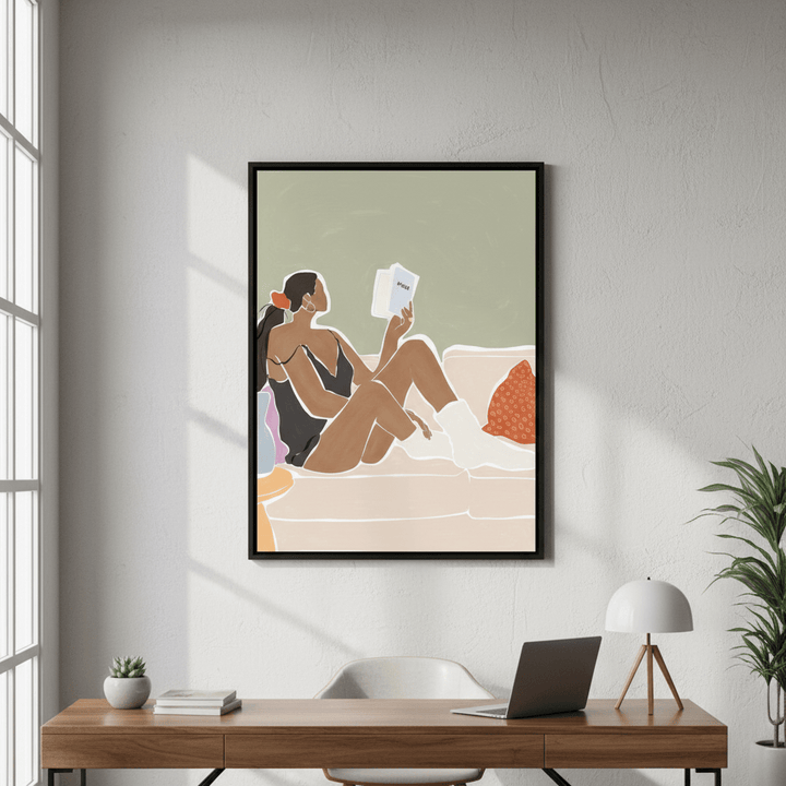 Woman Enjoying a Great Hygge Book by Ivy Green Illustrations wall - art - picture - poster