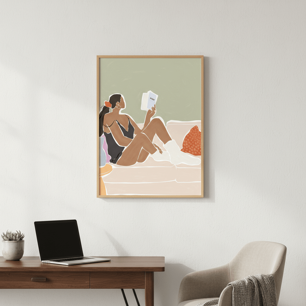 Woman Enjoying a Great Hygge Book by Ivy Green Illustrations wall - art - picture - poster