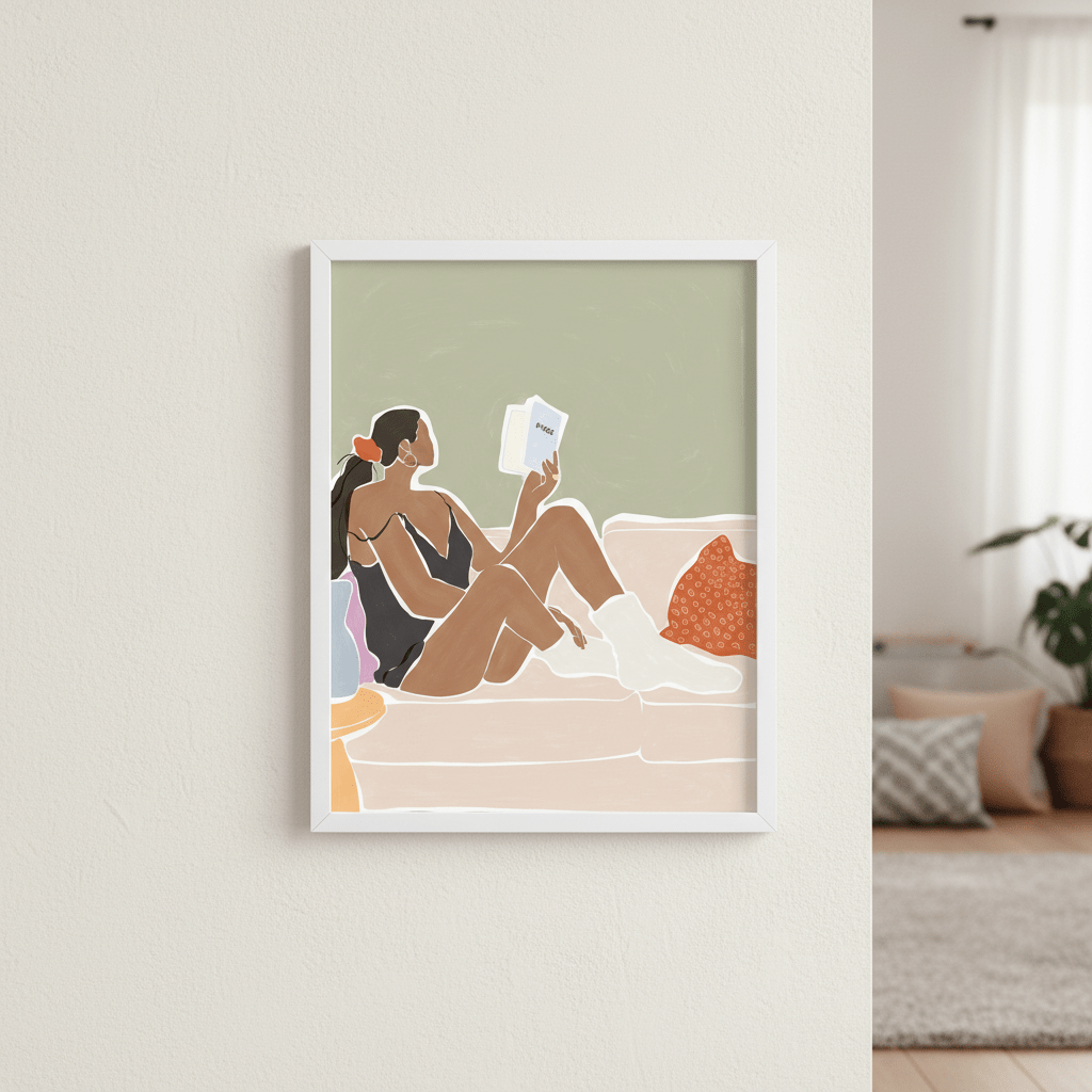 Woman Enjoying a Great Hygge Book by Ivy Green Illustrations wall - art - picture - poster