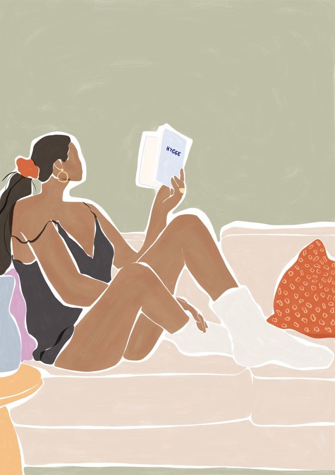 Woman Enjoying a Great Hygge Book by Ivy Green Illustrations