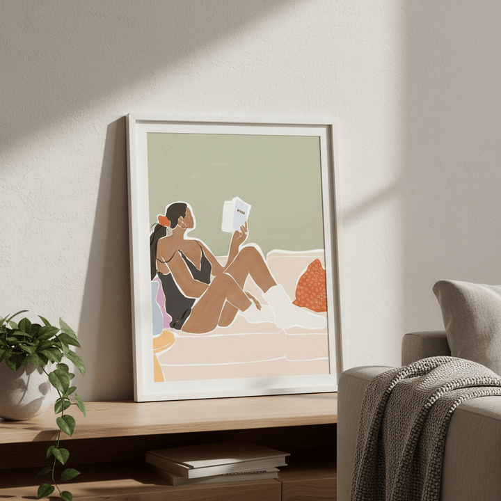 Woman Enjoying a Great Hygge Book by Ivy Green Illustrations wall - art - picture - poster