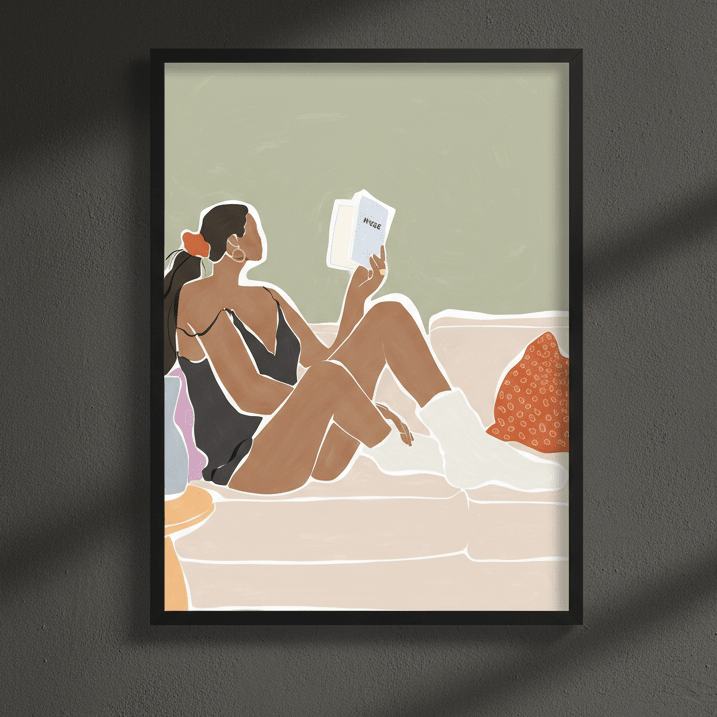 Woman Enjoying a Great Hygge Book by Ivy Green Illustrations wall - art - picture - poster