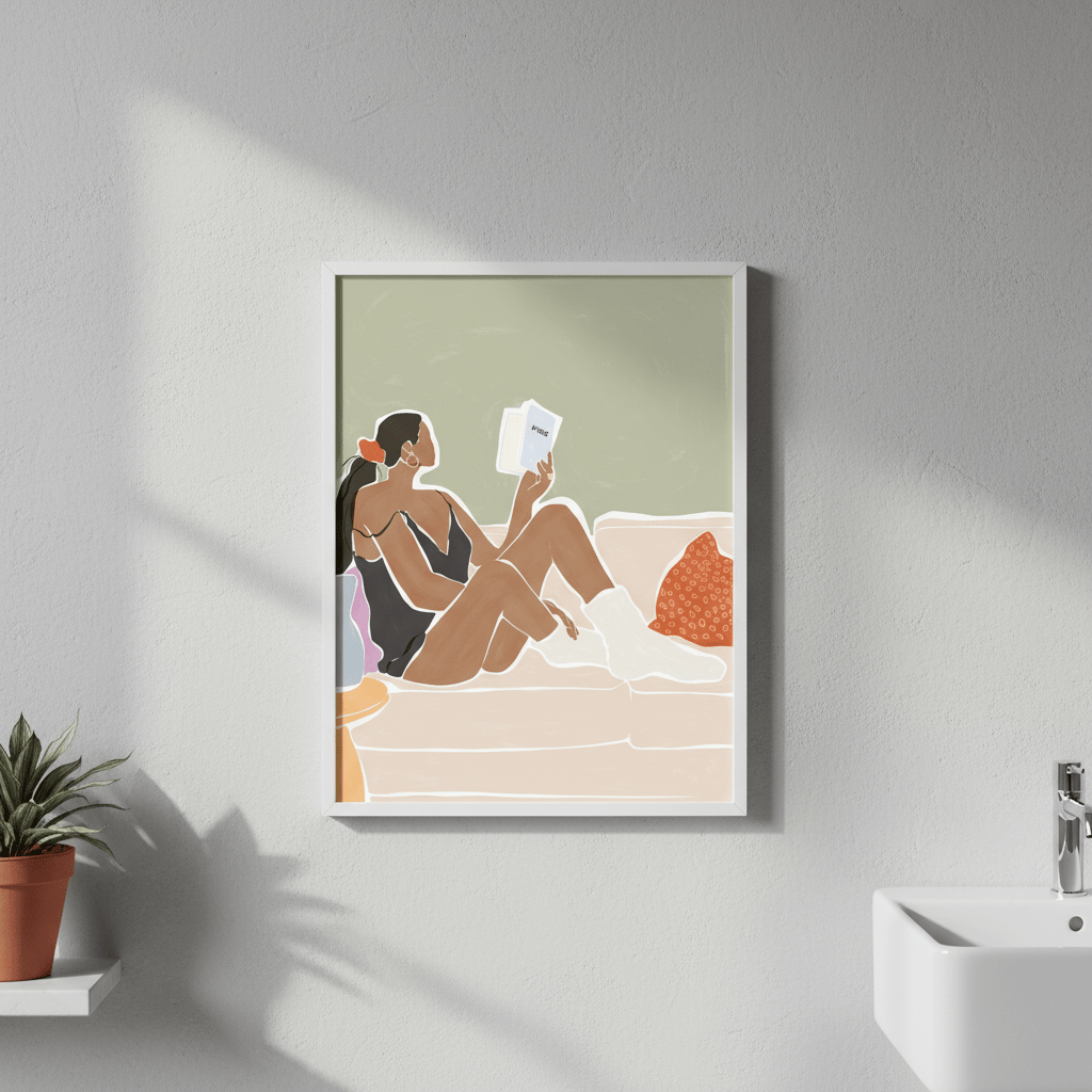 Woman Enjoying a Great Hygge Book by Ivy Green Illustrations wall - art - picture - poster