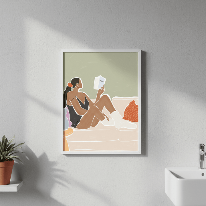 Woman Enjoying a Great Hygge Book by Ivy Green Illustrations wall - art - picture - poster