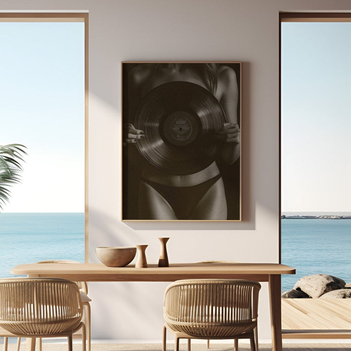 Woman Vinyl Holding Photograph,livingroom,timber border