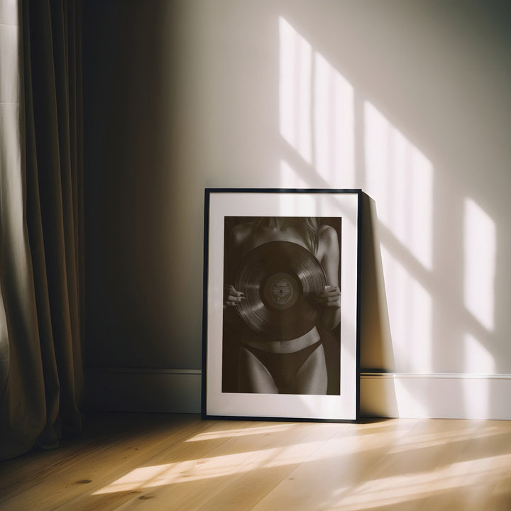 Woman Vinyl Holding Photograph,livingroom,gallery,timber border