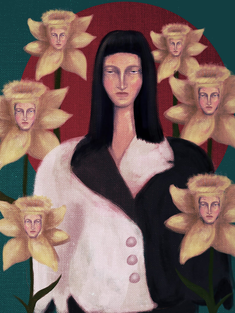 Woman With Daffodil Faces By Christina Misuro | Art & Canvas Print