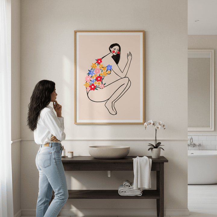 Woman with Floral Swimsuit by Bea Muller wall - art - picture - poster