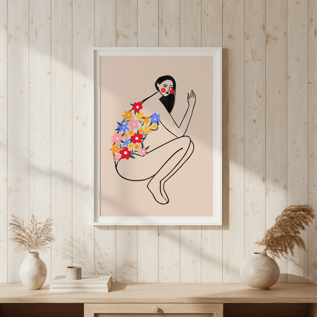 Woman with Floral Swimsuit by Bea Muller wall - art - picture - poster