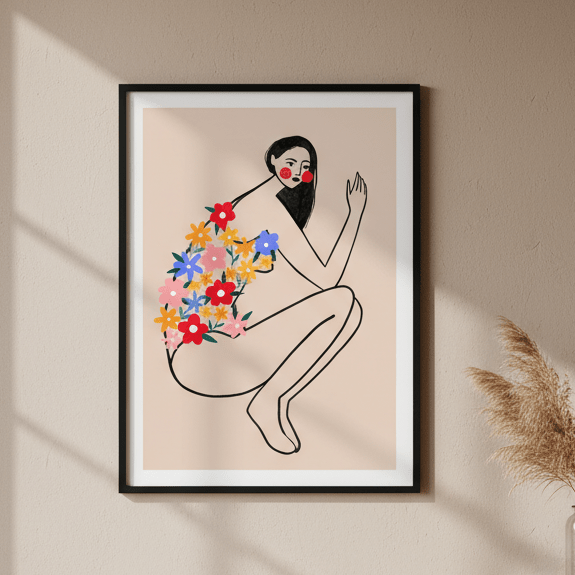 Woman with Floral Swimsuit by Bea Muller wall - art - picture - poster