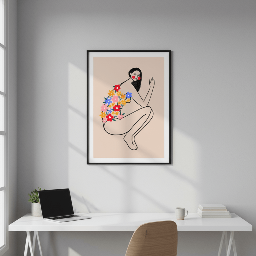 Woman with Floral Swimsuit by Bea Muller wall - art - picture - poster